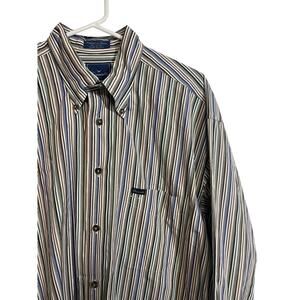 Faconnable Striped Button Down Shirt Made USA Cotton Men’s Large